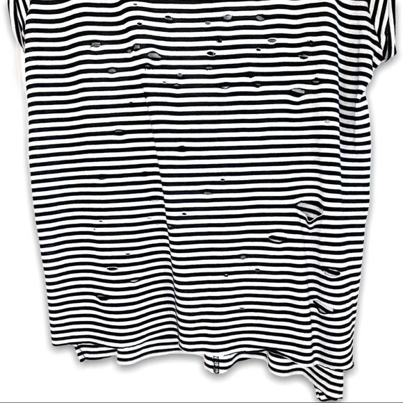 able Striped Distressed Slashed Rolled Sleeve Top - Picture 5 of 8